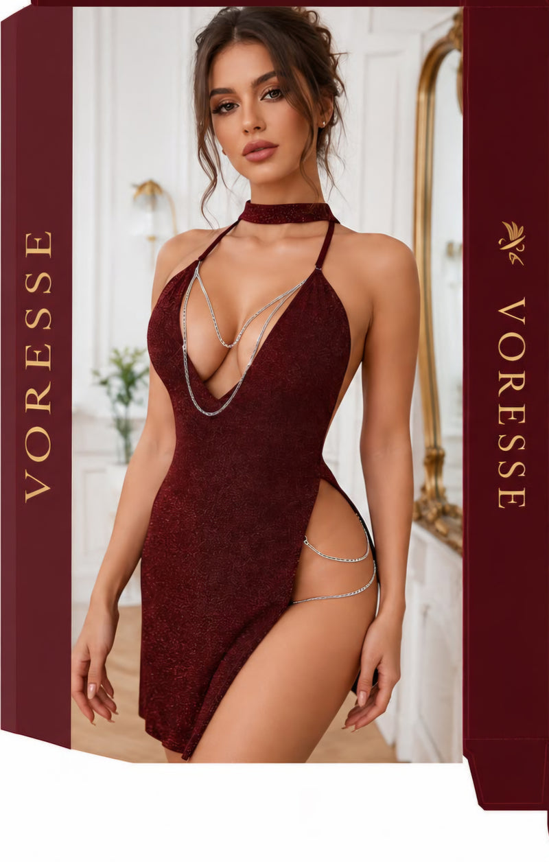 Vera Bordo Işıltılı Mini Elbise